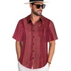 image:imageMens Hawaiian Shirt Short Sleeve Summer Beach Casual Tops Button Down T Shirts with PocketC Winered Stripe