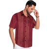 image:imageMens Hawaiian Shirt Short Sleeve Summer Beach Casual Tops Button Down T Shirts with PocketC Winered Stripe