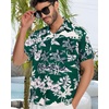 image:imageMens Hawaiian Shirt Short Sleeve Summer Beach Casual Tops Button Down T Shirts with PocketGreen Flower Leaf