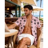 image:imageMens Hawaiian Shirt Short Sleeve Summer Beach Casual Tops Button Down T Shirts with PocketGreen Tree Pink Floral