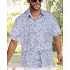 image:imageMens Hawaiian Shirt Short Sleeve Summer Beach Casual Tops Button Down T Shirts with PocketGrey Print Palm Leaf
