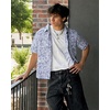 image:imageMens Hawaiian Shirt Short Sleeve Summer Beach Casual Tops Button Down T Shirts with PocketGrey Print Palm Leaf