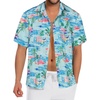 image:imageMens Hawaiian Shirt Short Sleeve Summer Beach Casual Tops Button Down T Shirts with PocketLake Blue Flamingo
