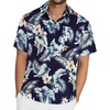 image:imageMens Hawaiian Shirt Short Sleeve Summer Beach Casual Tops Button Down T Shirts with PocketNavy Blue White Leaf