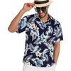 image:imageMens Hawaiian Shirt Short Sleeve Summer Beach Casual Tops Button Down T Shirts with PocketNavy Blue White Leaf