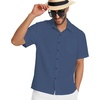 image:imageMens Hawaiian Shirt Short Sleeve Summer Beach Casual Tops Button Down T Shirts with PocketSea Blue