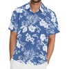 image:imageMens Hawaiian Shirt Short Sleeve Summer Beach Casual Tops Button Down T Shirts with PocketWhite Flower Blue