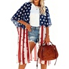 image:imageWomens Kimono Swimsuit Coverups Summer Beach Casual Loose Cardigans for Swimwear 2026Blue Red Flag Star