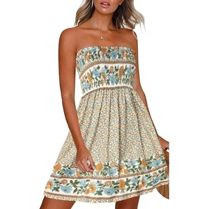 image:imageCHICGAL Summer Dresses for Women Beach Cover Ups Strapless Boho Floral Print Sundress 2026Green Floral