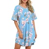 image:imageWEACZZY Womens Sleep Shirt Short Sleeve Nightgown Loose Fit Breathable  Crew Neck Soft Polyester Blend Sleepwear Solid Colors Floral Prints Pajama Dress Loungewear House Casual Daily WearFloral Light Blue