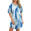 image:imageWEACZZY Womens Sleep Shirt Short Sleeve Nightgown Loose Fit Breathable  Crew Neck Soft Polyester Blend Sleepwear Solid Colors Floral Prints Pajama Dress Loungewear House Casual Daily WearBlue Tie Dye