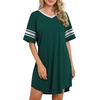 image:imageWEACZZY Womens Sleep Shirt Short Sleeve Nightgown Loose Fit Breathable  Crew Neck Soft Polyester Blend Sleepwear Solid Colors Floral Prints Pajama Dress Loungewear House Casual Daily WearDeep Green