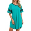 image:imageWEACZZY Womens Sleep Shirt Short Sleeve Nightgown Loose Fit Breathable  Crew Neck Soft Polyester Blend Sleepwear Solid Colors Floral Prints Pajama Dress Loungewear House Casual Daily WearAcid Blue
