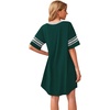 image:imageWEACZZY Womens Sleep Shirt Short Sleeve Nightgown Loose Fit Breathable  Crew Neck Soft Polyester Blend Sleepwear Solid Colors Floral Prints Pajama Dress Loungewear House Casual Daily WearDeep Green