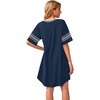 image:imageWEACZZY Womens Sleep Shirt Short Sleeve Nightgown Loose Fit Breathable  Crew Neck Soft Polyester Blend Sleepwear Solid Colors Floral Prints Pajama Dress Loungewear House Casual Daily WearNavy Blue