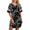 image:imageWEACZZY Womens Sleep Shirt Short Sleeve Nightgown Loose Fit Breathable  Crew Neck Soft Polyester Blend Sleepwear Solid Colors Floral Prints Pajama Dress Loungewear House Casual Daily WearBlack Leaves