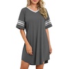 image:imageWEACZZY Womens Sleep Shirt Short Sleeve Nightgown Loose Fit Breathable  Crew Neck Soft Polyester Blend Sleepwear Solid Colors Floral Prints Pajama Dress Loungewear House Casual Daily WearDark Gray