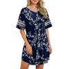 image:imageWEACZZY Womens Sleep Shirt Short Sleeve Nightgown Loose Fit Breathable  Crew Neck Soft Polyester Blend Sleepwear Solid Colors Floral Prints Pajama Dress Loungewear House Casual Daily WearSketch White Black