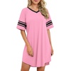 image:imageWEACZZY Womens Sleep Shirt Short Sleeve Nightgown Loose Fit Breathable  Crew Neck Soft Polyester Blend Sleepwear Solid Colors Floral Prints Pajama Dress Loungewear House Casual Daily WearPink