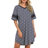 image:imageWEACZZY Womens Sleep Shirt Short Sleeve Nightgown Loose Fit Breathable  Crew Neck Soft Polyester Blend Sleepwear Solid Colors Floral Prints Pajama Dress Loungewear House Casual Daily WearDot Navy Blue