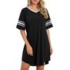 image:imageWEACZZY Womens Sleep Shirt Short Sleeve Nightgown Loose Fit Breathable  Crew Neck Soft Polyester Blend Sleepwear Solid Colors Floral Prints Pajama Dress Loungewear House Casual Daily Wear0black