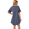 image:imageWEACZZY Womens Sleep Shirt Short Sleeve Nightgown Loose Fit Breathable  Crew Neck Soft Polyester Blend Sleepwear Solid Colors Floral Prints Pajama Dress Loungewear House Casual Daily WearPurple Gray