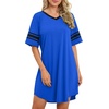 image:imageWEACZZY Womens Sleep Shirt Short Sleeve Nightgown Loose Fit Breathable  Crew Neck Soft Polyester Blend Sleepwear Solid Colors Floral Prints Pajama Dress Loungewear House Casual Daily WearRoyal Blue