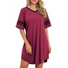 image:imageWEACZZY Womens Sleep Shirt Short Sleeve Nightgown Loose Fit Breathable  Crew Neck Soft Polyester Blend Sleepwear Solid Colors Floral Prints Pajama Dress Loungewear House Casual Daily WearWine Red
