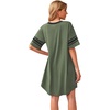 image:imageWEACZZY Womens Sleep Shirt Short Sleeve Nightgown Loose Fit Breathable  Crew Neck Soft Polyester Blend Sleepwear Solid Colors Floral Prints Pajama Dress Loungewear House Casual Daily WearDark Green