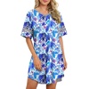 image:imageWEACZZY Womens Sleep Shirt Short Sleeve Nightgown Loose Fit Breathable  Crew Neck Soft Polyester Blend Sleepwear Solid Colors Floral Prints Pajama Dress Loungewear House Casual Daily WearBlue Rainforest