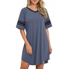 image:imageWEACZZY Womens Sleep Shirt Short Sleeve Nightgown Loose Fit Breathable  Crew Neck Soft Polyester Blend Sleepwear Solid Colors Floral Prints Pajama Dress Loungewear House Casual Daily WearPurple Gray