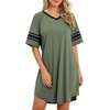 image:imageWEACZZY Womens Sleep Shirt Short Sleeve Nightgown Loose Fit Breathable  Crew Neck Soft Polyester Blend Sleepwear Solid Colors Floral Prints Pajama Dress Loungewear House Casual Daily WearDark Green