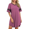 image:imageWEACZZY Womens Sleep Shirt Short Sleeve Nightgown Loose Fit Breathable  Crew Neck Soft Polyester Blend Sleepwear Solid Colors Floral Prints Pajama Dress Loungewear House Casual Daily WearMauve