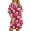image:imageWEACZZY Womens Sleep Shirt Short Sleeve Nightgown Loose Fit Breathable  Crew Neck Soft Polyester Blend Sleepwear Solid Colors Floral Prints Pajama Dress Loungewear House Casual Daily WearRed White Flower