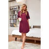 image:imageWEACZZY Womens Sleep Shirt Short Sleeve Nightgown Loose Fit Breathable  Crew Neck Soft Polyester Blend Sleepwear Solid Colors Floral Prints Pajama Dress Loungewear House Casual Daily WearWine Red