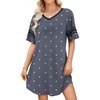 image:imageWEACZZY Womens Sleep Shirt Short Sleeve Nightgown Loose Fit Breathable  Crew Neck Soft Polyester Blend Sleepwear Solid Colors Floral Prints Pajama Dress Loungewear House Casual Daily WearDot Navy Blue