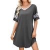 image:imageWEACZZY Womens Sleep Shirt Short Sleeve Nightgown Loose Fit Breathable  Crew Neck Soft Polyester Blend Sleepwear Solid Colors Floral Prints Pajama Dress Loungewear House Casual Daily WearDark Gray