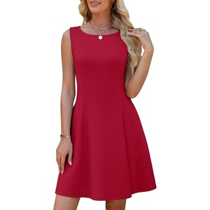 image:imageWEACZZY Womens Summer Sleeveless Dresses Boat Neck ALine Casual Elegant Cocktail Dress with PocketsRed