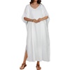 image:imageCHICGAL Kaftan Dresses for Women Oversized Long Batwing Sleeve Caftan V Neck Beach Cover Ups Summer Maxi Dress 2026Awhite