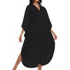 image:imageCHICGAL Womens Kaftan Dresses Long Caftans Plus Size Batwing Sleeve Swimsuit Coverup V Neck Summer Beach Dress 2026Black