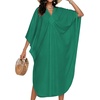 image:imageCHICGAL Womens Kaftan Dresses Long Caftans Plus Size Batwing Sleeve Swimsuit Coverup V Neck Summer Beach Dress 2026Green