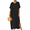 image:imageCHICGAL Kaftan Dresses for Women Oversized Long Batwing Sleeve Caftan V Neck Beach Cover Ups Summer Maxi Dress 2026Ablack