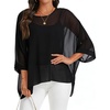 image:imageCHICGAL Womens Beach Cover ups Chiffon Poncho Tops Batwing Sleeve Casual Loose Fit Summer Blouses 2026Black