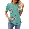 image:imageWEACZZY Womens Short Sleeve Crew Neck TShirt Pleated Front Casual Blouse  Puff Sleeve Soft Comfortable Breathable Regular Fitted Asymmetrical HighLow Hem Business Casual Spring Summer FallFloral Mint Green