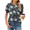 image:imageWEACZZY Womens Short Sleeve Crew Neck TShirt Pleated Front Casual Blouse  Puff Sleeve Soft Comfortable Breathable Regular Fitted Asymmetrical HighLow Hem Business Casual Spring Summer FallFloral White Lily