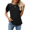 image:imageWEACZZY Womens Short Sleeve Crew Neck TShirt Pleated Front Casual Blouse  Puff Sleeve Soft Comfortable Breathable Regular Fitted Asymmetrical HighLow Hem Business Casual Spring Summer Fall01 Black