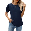 image:imageWEACZZY Womens Short Sleeve Crew Neck TShirt Pleated Front Casual Blouse  Puff Sleeve Soft Comfortable Breathable Regular Fitted Asymmetrical HighLow Hem Business Casual Spring Summer FallNavy Blue
