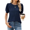 image:imageWEACZZY Womens Short Sleeve Crew Neck TShirt Pleated Front Casual Blouse  Puff Sleeve Soft Comfortable Breathable Regular Fitted Asymmetrical HighLow Hem Business Casual Spring Summer Fall01 Black
