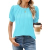 image:imageWEACZZY Womens Short Sleeve Crew Neck TShirt Pleated Front Casual Blouse  Puff Sleeve Soft Comfortable Breathable Regular Fitted Asymmetrical HighLow Hem Business Casual Spring Summer FallAqua Blue