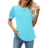 image:imageWEACZZY Womens Short Sleeve Crew Neck TShirt Pleated Front Casual Blouse  Puff Sleeve Soft Comfortable Breathable Regular Fitted Asymmetrical HighLow Hem Business Casual Spring Summer FallAqua Blue